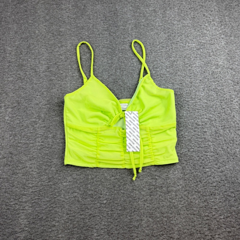 Urban Outfitters Crop Top Women's Small Lime Green Ruched Mesh Keyhole NWT